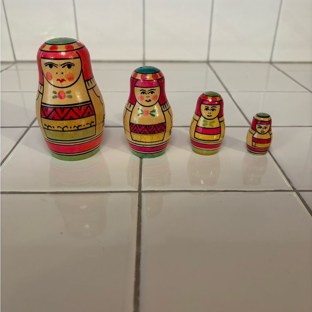 Vintage Russian Nesting Dolls Wooden Hand Painted Set Of 4